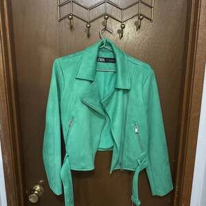 Zara Green Faux Suede Motorcycle Jacket Size Small